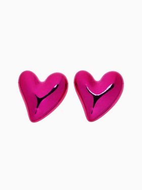 Серьги металл "Сердце" с изгибом, цвет розовый