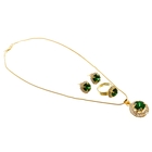 Гарнитур 3 предмета: серьги, кулон, кольцо безразмерное "Круг" цвет зеленый в золоте - Фото 2