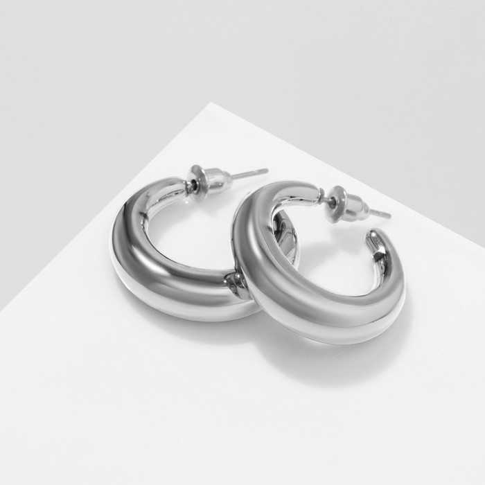 Серьги-кольца «Линия» объемная, цвет серебро, d=2,5 см