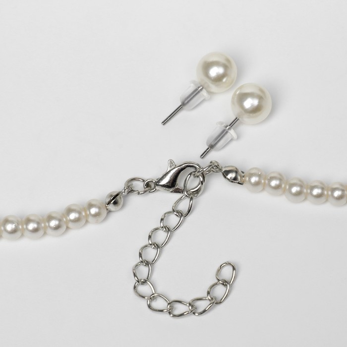 Набор 2 предмета: серьги, колье "Лёгкость" сердце, цвет белый в серебре, 45 см