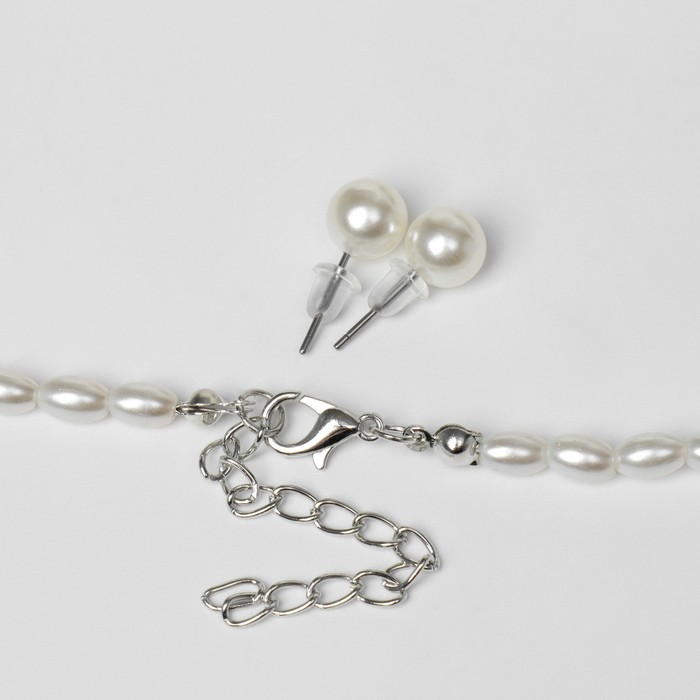 Набор 2 предмета: серьги, колье "Лёгкость" крест, цвет белый в серебре, 45 см
