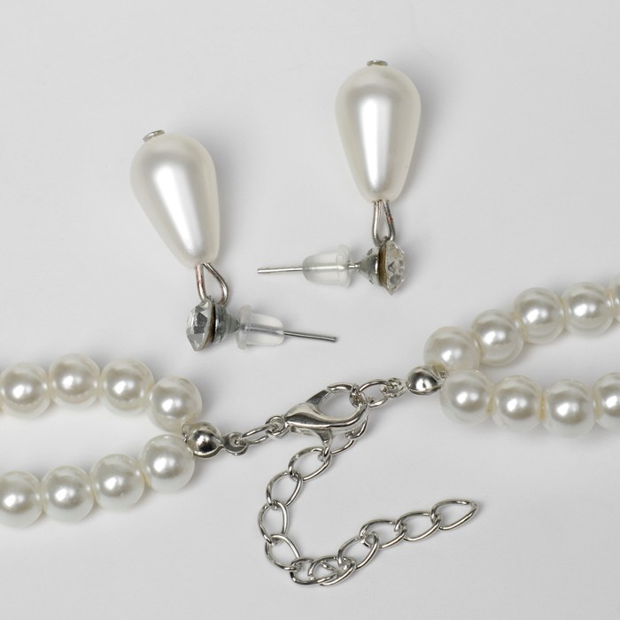 Набор 2 предмета: серьги, колье "Леди" яркий акцент, цвет белый в серебре, 45 см