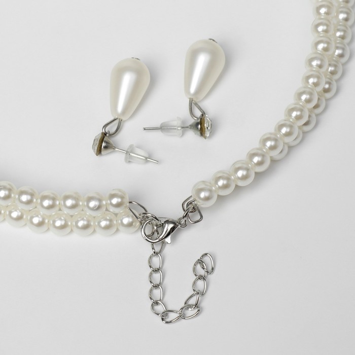 Набор 2 предмета: серьги, колье «Леди» 2 нити, сверкающая капля, цвет белый в серебре, 45 см - фото 1926908723