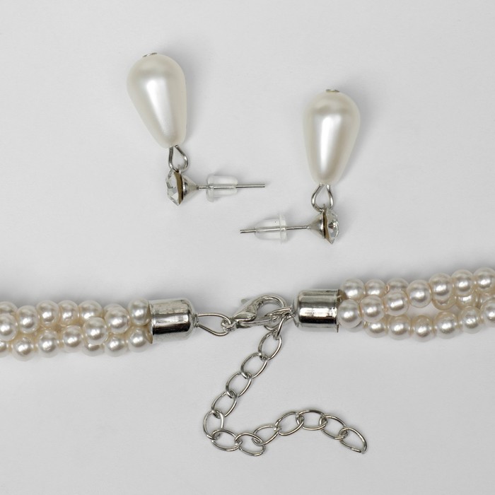 Набор 2 предмета: серьги, колье "Леди" кручение, цвет белый в серебре, 45 см