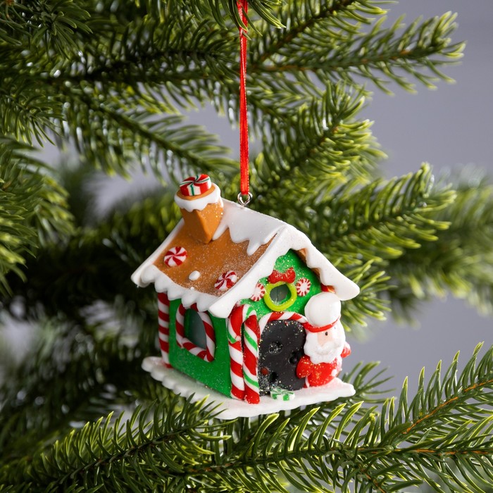 Ёлочная игрушка «Дом Деда Мороза» 6 × 7.8 × 5.5 см, от батареек, свечение тёплое белое - фото 1909397355