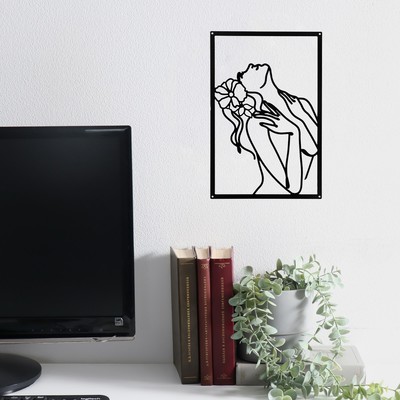 Панно настенное металл «Девушка с цветком в волосах», декор, чёрное, 30×45 см