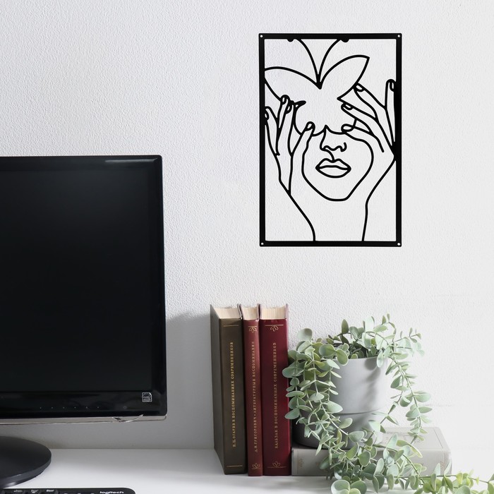 Панно настенное металл «Абстракция. Девушка с бабочкой», декор, чёрное, 30×45 см - Фото 1