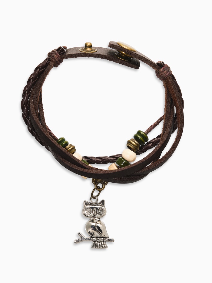 Браслет кожа «Хиппи» совунья, чёрный в серебре, L=22.5 см - Фото 1