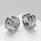 Серьги-кольца «Искра» 3 полосы, яркие вставки, цветные в серебре - фото 320575415