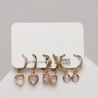 Серьги набор 3 пары «Трио» сердца, цвет белый в золоте - фото 23246784