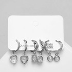 Серьги набор 3 пары «Трио» сердца, цвет белый в серебре - фото 11047276