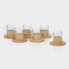 Сервиз чайный из стекла «Мадера», 12 предметов: 6 кружек 100 мл, 6 бамбуковых подставок d=11 см - фото 320725112
