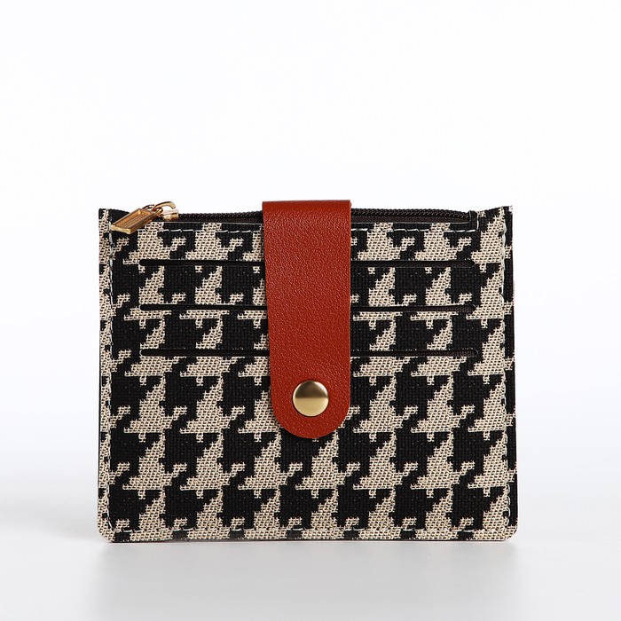 Картхолдер с монетницей на молнии, цвет бежевый/коричневый/чёрный - Фото 1