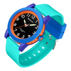 Часы наручные детские, d-3.4 см, водонепроницаемые, светящиеся, ремешок силикон, голубые