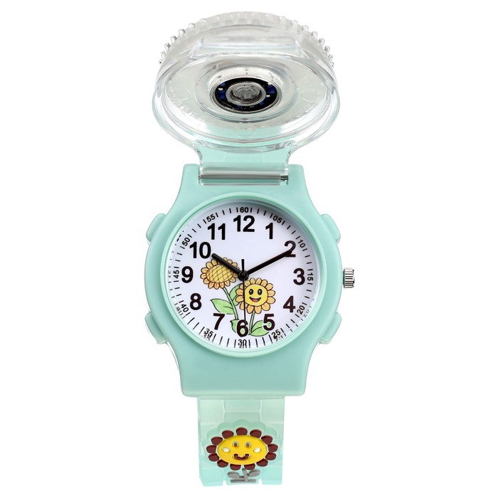 Часы наручные детские, "Подсолнух", d-3,5 см, ремешок силикон l-21,5 см, с подсветкой - Фото 1