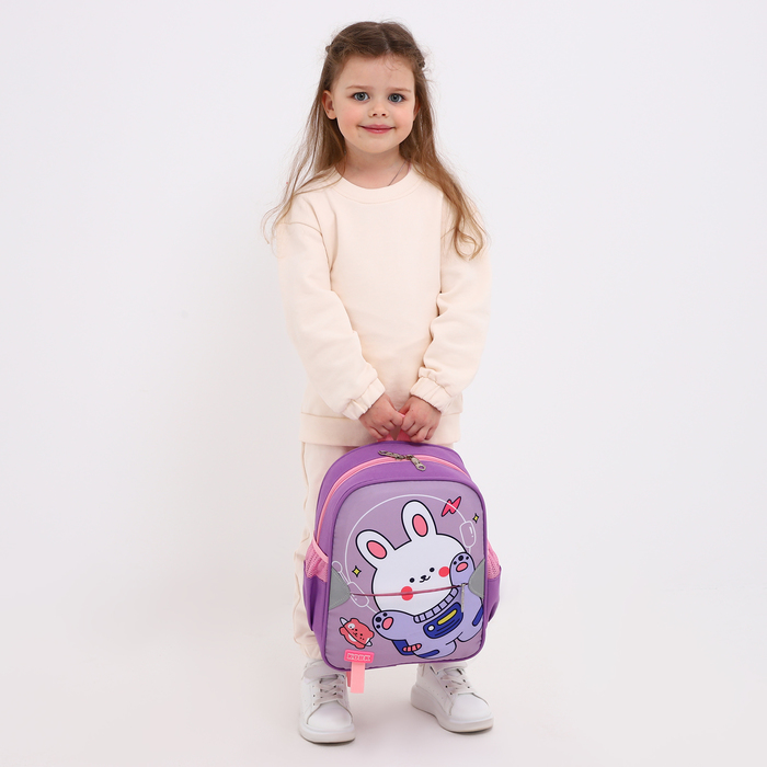 Рюкзак детский на молнии, 3 наружных кармана, цвет сиреневый - фото 1926909227