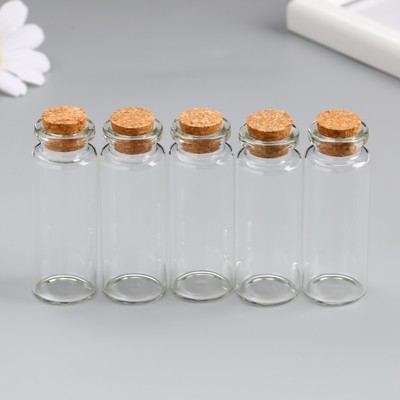 Баночка для хранения с пробкой, стекло, для творчества и декора, набор 5 шт., 14 мл, 6×2.2×2.2 см