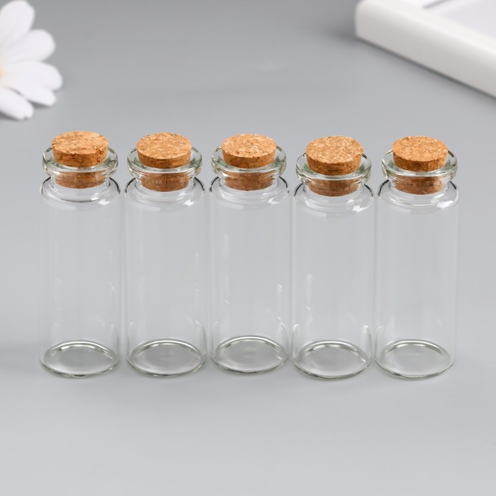 Баночка для хранения с пробкой, стекло, для творчества и декора, набор 5 шт., 14 мл, 6×2.2×2.2 см - Фото 1