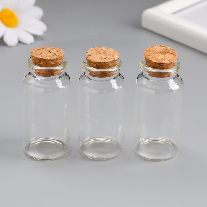 Декор для творчества стекло "Бутылочка с пробкой"набор 3 шт 25 мл 6х3х3 см - Фото 1