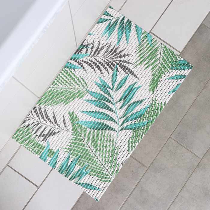 Коврик для ванной Доляна «Пальмовая ветвь», 40×65 см, цвет зелёный - фото 1897676391