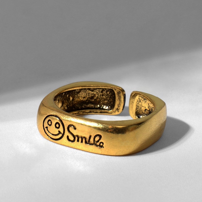 Кольцо с надписью «Медь» улыбка, цвет чернёное золото, безразмерное - Фото 1