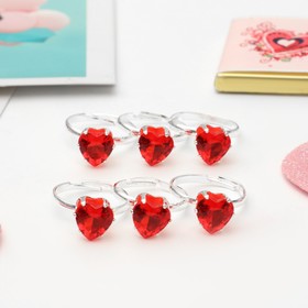 Кольцо детское «Выбражулька» сердечко кристалл, цвет красный в серебре, безразмерное (комплект 36 шт)