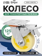Колесо для транспортных тележек поворотное, d=125, на площадке, со стопором, покрытие PP - фото 809175560
