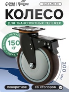 Колесо для транспортной тележек поворотное ТУНДРА, d=200 мм, на площадке, со стопором, покрытие TPR 9917 - фото 54879435