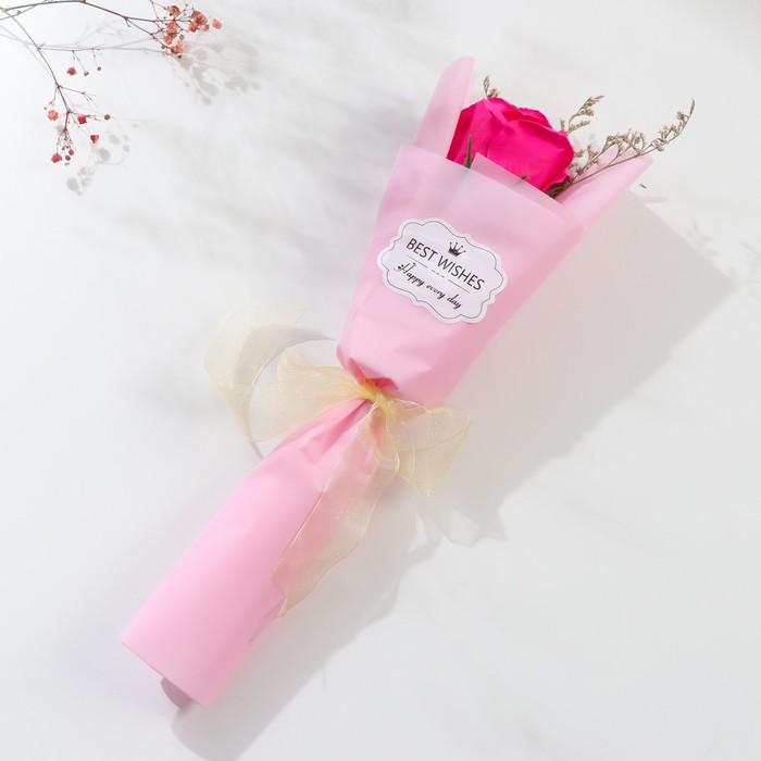 Мини-букет из мыльных лепестков "Роза с сухоцветами" МИКС 6,5х5,5х34 см - фото 1907933813