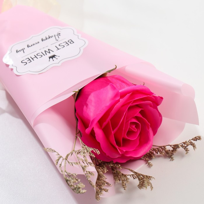 Мини-букет из мыльных лепестков "Роза с сухоцветами" МИКС 6,5х5,5х34 см - фото 1907933814