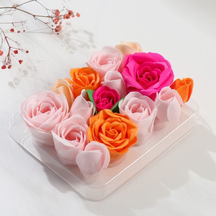 Мыльные лепестки "Разноцветные розы" набор 15 шт 5х16х13,6 см - фото 1887341050