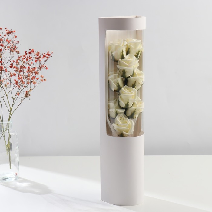 Букет из мыльных лепестков свет "Белые розы" 7х9,5х40 см - фото 1907933844