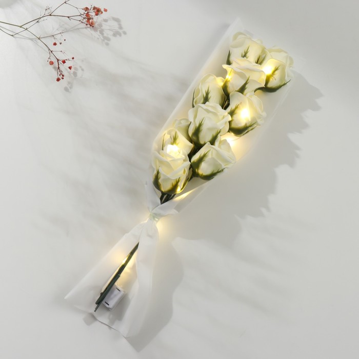 Букет из мыльных лепестков свет "Белые розы" 7х9,5х40 см - фото 1907933845