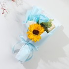 Букет из мыльных лепестков "Подсолнух, розы и эвкалипт" 11х8х25 см - фото 23288483