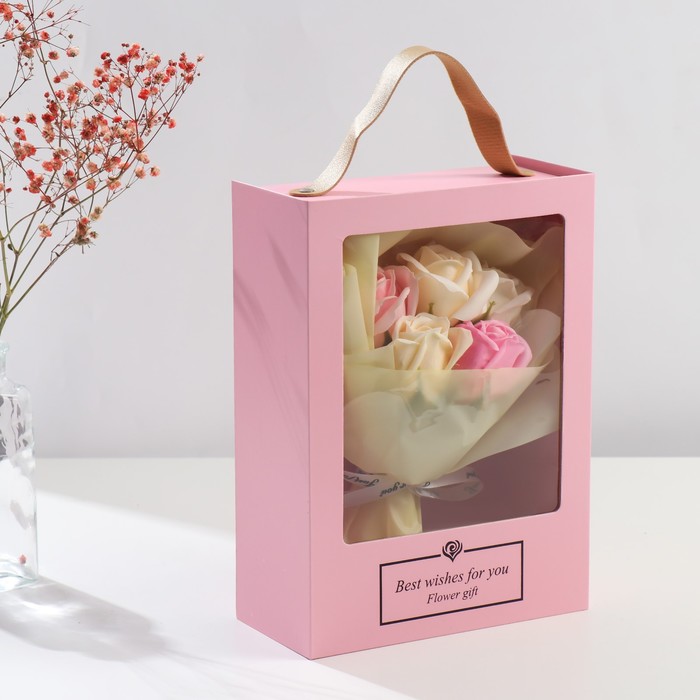 Букет из мыльных лепестков для ванны «Розы», подарочный, в коробке с ручкой, 8.5×18×25 см - Фото 1