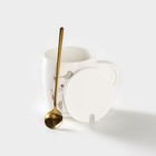 Кружка керамическая с крышкой и ложкой «Кошечка», 350 мл, цвет белый - Фото 2