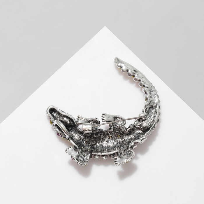 Брошь-кулон "Крокодил" миниатюрный, цветная в чернёном серебре
