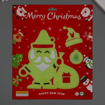 Наклейка фосфорная пластик "Дед Мороз и колпак" набор 3 шт 28,5х23,5 см