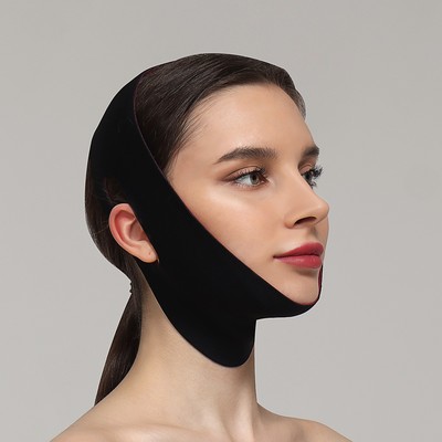 Маска для коррекции овала лица, на липучке, 65 × 9,5 см, цвет чёрный/розовый