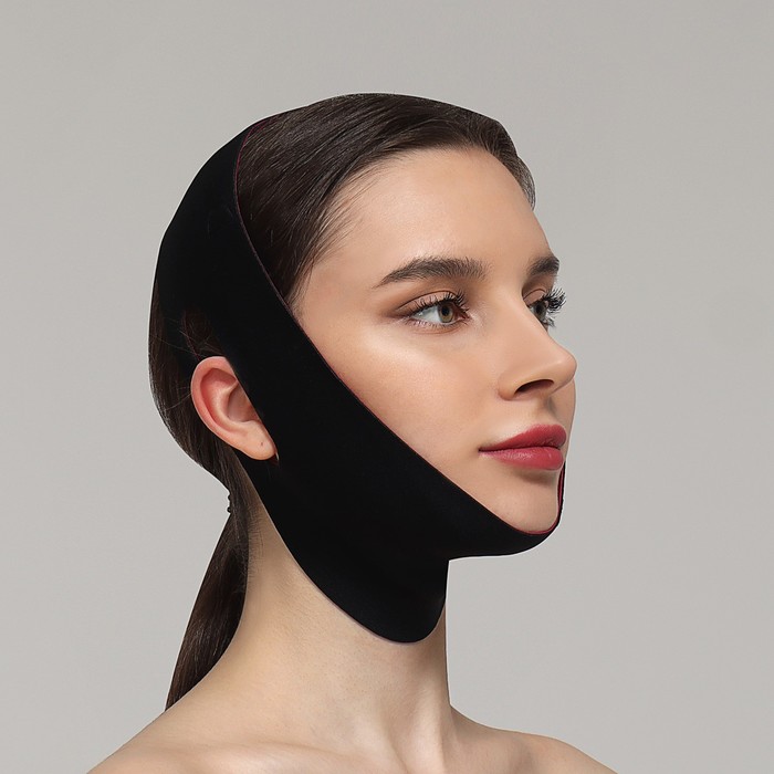 Маска для коррекции овала лица, на липучке, 65 × 9,5 см, цвет чёрный/розовый - Фото 1