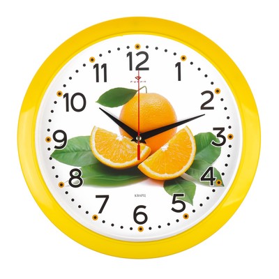 Часы настенные, интерьерные: Кухня, "Апельсин", d-29 см, корпус желтый