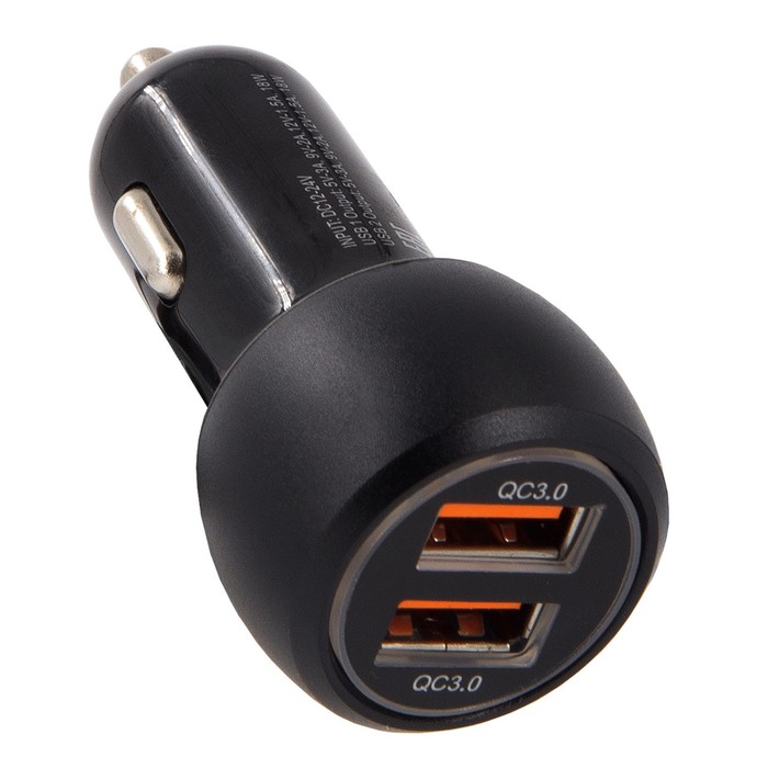 Адаптер автомобильный CARLINE® 2хUSB Quick Charge 3.0, в прикуриватель 12В, цвет черный - Фото 1