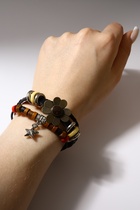 Браслет кожа «Цветок со звездочкой» хиппи, коричнево-чёрный, 6 см - Фото 5