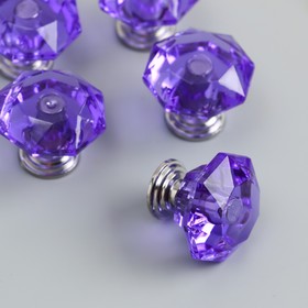 Ручка для шкатулки металл "Кристалл фиолетовый" серебро 2,6х2,6х2,4 см