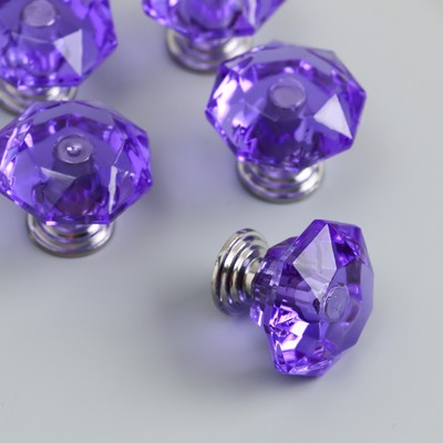 Ручка для шкатулки металл "Кристалл фиолетовый" серебро 2,6х2,6х2,4 см