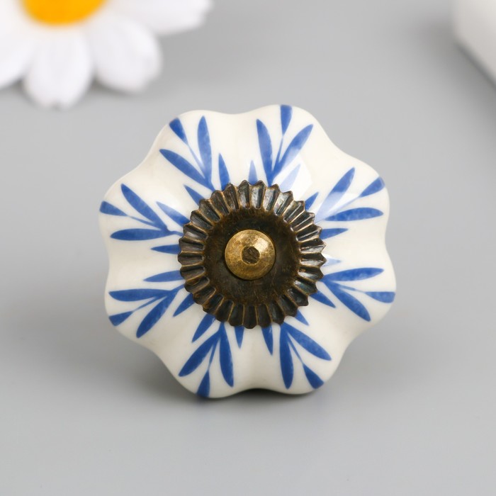 Мебельная ручка для шкатулки керамика, металл «Синие веточки», 4.2×4.2×6 см