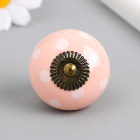 Ручка для шкатулки керамика, металл "Горошек на розовом" 4,1х4,1х6 см