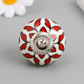 Ручка для шкатулки керамика, металл "Красный растительный узор" 4,1х4,1х6 см