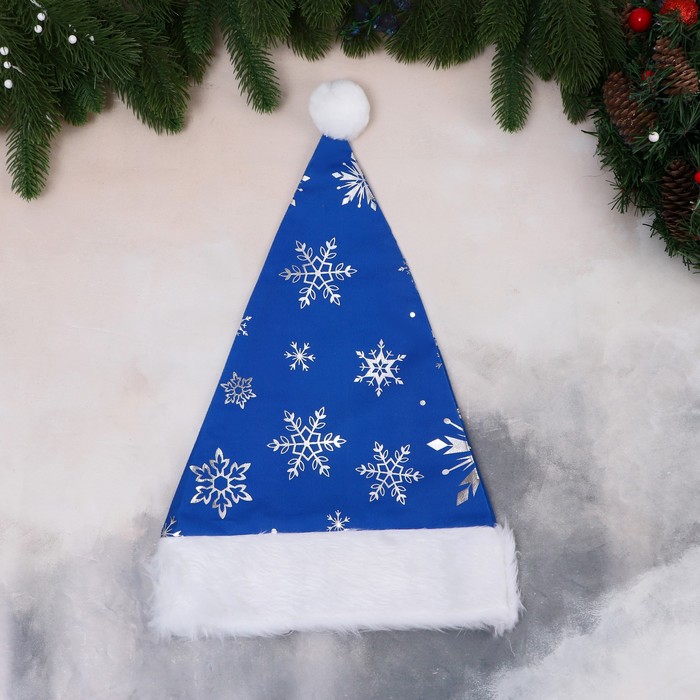 Колпак новогодний "Феерия" снежинки, 28х40 см, синий - Фото 1