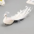 Фигурка - пушистик, декор на прищепке «Голубь с высоким хохолком и в блестках», белый, 7×5×28 см - Фото 1